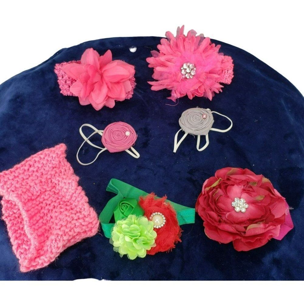 Baby Girl 7 Flower Bows Clips with Headbands Boutique Hair Lot Red Pink Green G